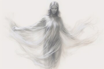 Ethereal Translucent White Ghost Drawing: Floating Gracefully in Haunting Beauty, generative AI