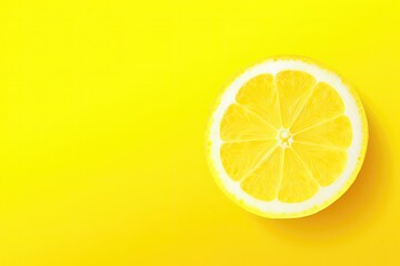 Slice of lemon on yellow background. Top view with copy space for your text