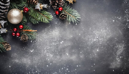 Christmas decoration and happy New Year background with copy space. Generative ai