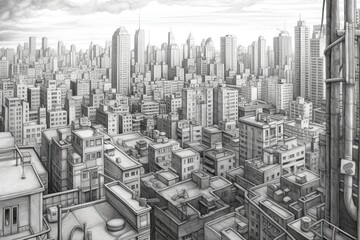 Detailed Lines Bring Cityscapes and Urban Landscapes to Life in Intricate Pencil Drawings, generative AI