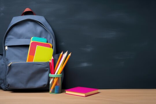 Back to school. backpack with school equipment with copy space. Generative ai