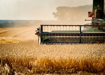 combine harvester working on a wheat field