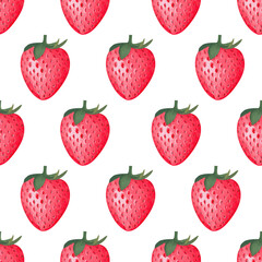 watercolor red strawberries seamless pattern on white background. Design for textile, fabric, wrapping paper.design scrap book paper, invitations and other