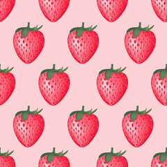 watercolor red strawberries seamless pattern on pink background. Design for textile, fabric, wrapping paper.design scrap book paper, invitations and other