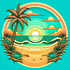 Fototapeta na wymiar tropical Beach Design with a Blue Background