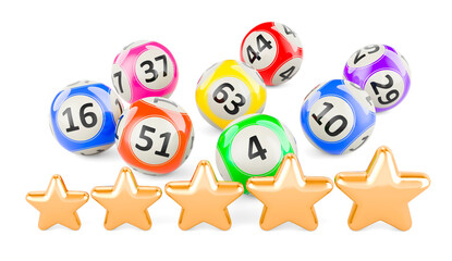 Lottery balls with five golden stars, 3D rendering