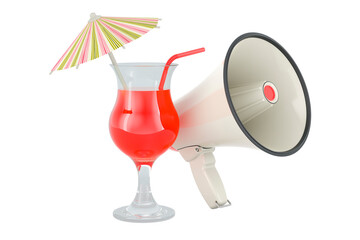 Tropical cocktail with megaphone. 3D rendering