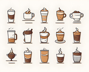 set of coffee icons, tea icons, drinks ai generative