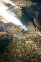 Kilauea volcano aerial view of national park and caldera fume - obrazy, fototapety, plakaty