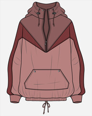 HOODED ANORAK WITH CHEVRON CUT AND DEW DEATIL DESIGNED FOR WOMEN AND TEEN GIRLS IN VECTOR ILLUSTRATION © JUSTDZINE
