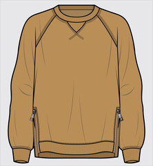 CREW NECK SWEAT SHIRT WITH RAGLAN SLEEVES AND SIDE HEM ZIPPER DEATIL UNISEX SWEATSHIRT DESIGNED FOR MEN AND WOMEN IN VECTOR ILLUSTRATION © JUSTDZINE