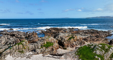 Aerial view of Beautiful rugged shoreline on the west of Donegal Sligo clare cork and mayo on Atlantic Ocean Ireland