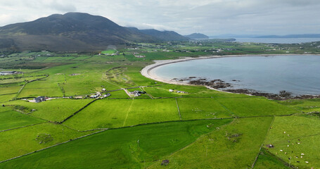 Aerial view of Binion hill Crossconnell on the Atlantic Ocean County Donegal Ireland