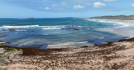 Aerial view of rocks at Pollan Strand Ballyliffin Beach on the Atlantic Ocean County Donegal Ireland