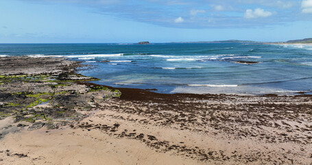 Aerial view of rocks at Pollan Strand Ballyliffin Beach on the Atlantic Ocean County Donegal Ireland