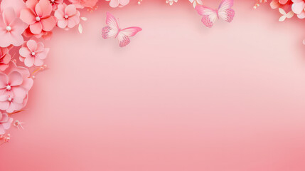 Fototapeta na wymiar Dreamy Pink Floral Frame with Cherry Flowers and Spots Modern Design Concept AI Generative
