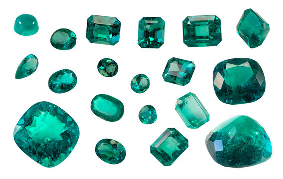 Green Emerald Gemstone Collection PNG Transparent Isolated Set