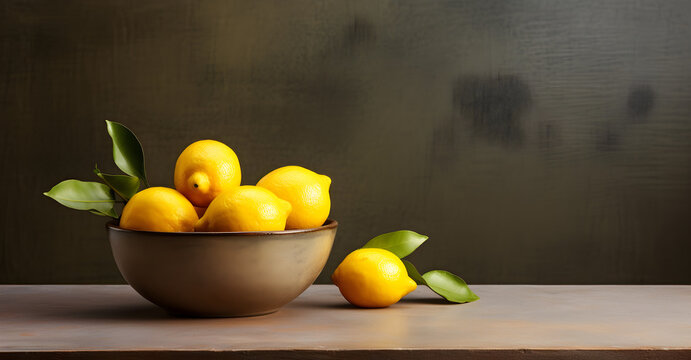 Lemon Slice on Wooden Table - A Refreshing Tropical Ingredient. Food Photography. generative ai