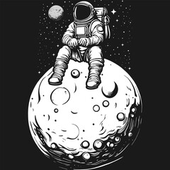 Sitting on the Moon, Astronaut and Space Typography Quote Design.