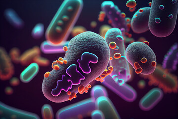 Moraxella catarrhalis bacteria, 3D illustration. Gram-negative aerobic bacterium, diplococcus, causes infections of respiratory system, central nervous system, middle ear, eye and joints - obrazy, fototapety, plakaty