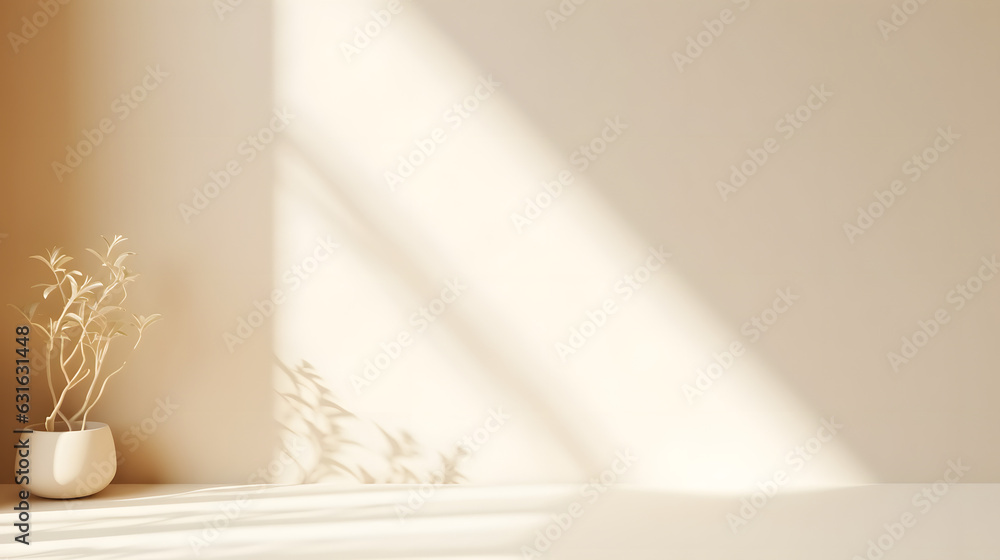 Poster minimalistic abstract gentle light beige background for product presentation with light andand intri