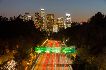 Fototapeta premium Downtown Los Angeles City Skyline with traffic