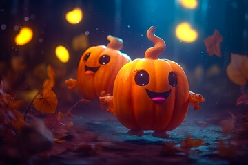 Obraz na płótnie Canvas cartoon illustration of nice Halloween pumpkins with cute faces. Halloween concept