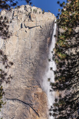 Yosemite National Park upper and Lower waterfalls during winter