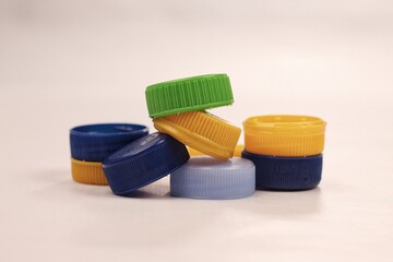 Bottle cap. Realistic polyethylene colorful plastic caps of containers for water or liquid food....