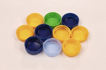 Bottle cap. Realistic polyethylene colorful plastic caps of containers for water or liquid food....