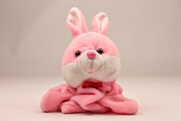 Soft hand puppet toy on a white background. Puppet show concept.