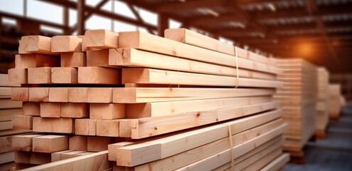 Wooden boards, lumber, industrial wood, timber. Pine wood timber, digital ai