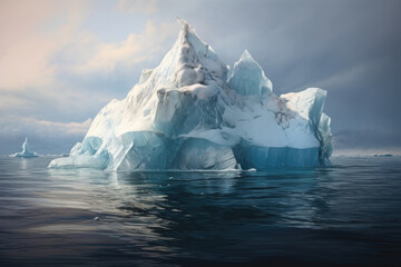 Iceberg floating in ocean. Melting glaciers and global warming. Risk and danger at sea