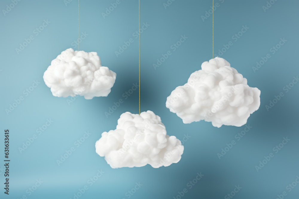 Aufkleber three clouds formed in shape of hanging ropes with strings, creating surreal and dreamy cloudscape