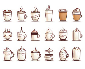 Obraz premium set of coffee icons, tea icons, drinks ai generative