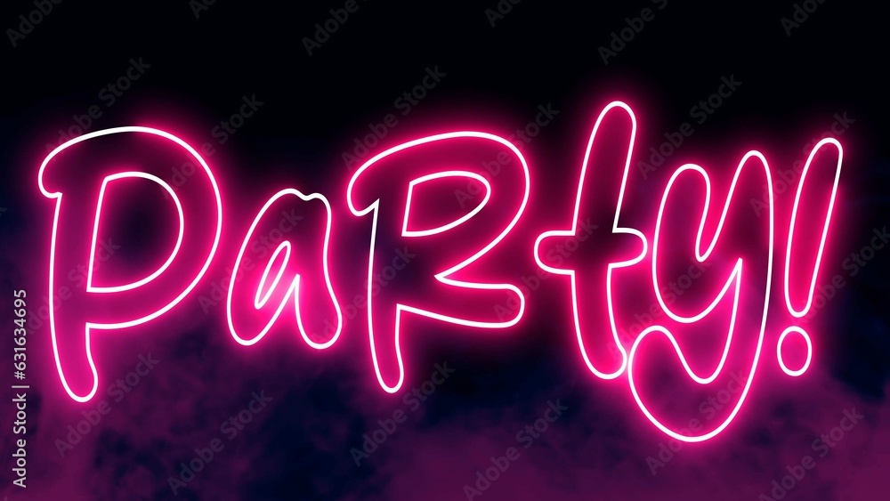 Poster party text font with neon light. luminous and shimmering haze inside the letters of the text party. 