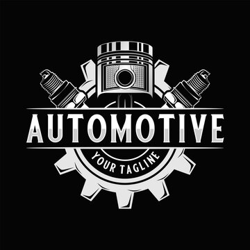 workshop vector logo design, engine pistons and gears, for auto or motorcycle repair shop.