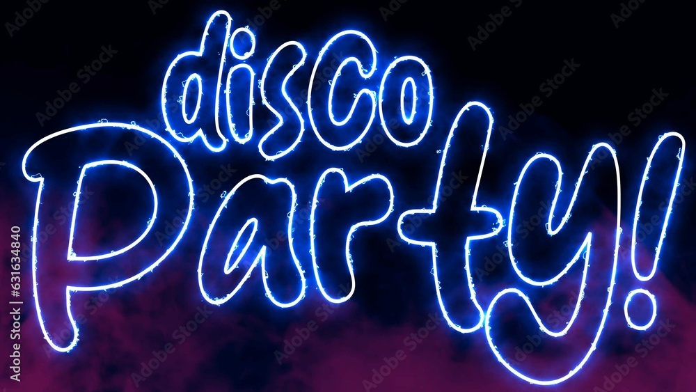 Poster disco party text font with light. luminous and shimmering haze inside the letters of the text disco 