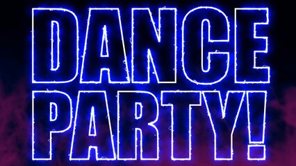 Dance Party electric blue lighting text with  on black background, 3D Rendering. Dance Party text word.