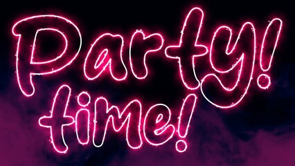 Party Time text font with light. Luminous and shimmering haze inside the letters of the text Party Time. 