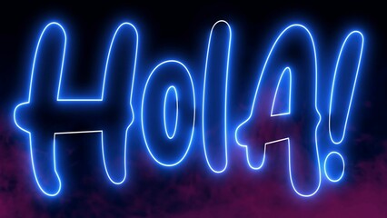 Hola electric blue lighting text with  on black background, 3D Rendering. Hola text word. © adobedesigner