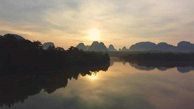 Aerial view of Landscape Nature View of Nong Thale Lake in Krabi Thailand