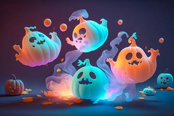 Fototapeta na wymiar cartoon illustration of nice Halloween pumpkins ghosts with cute face. Halloween concept