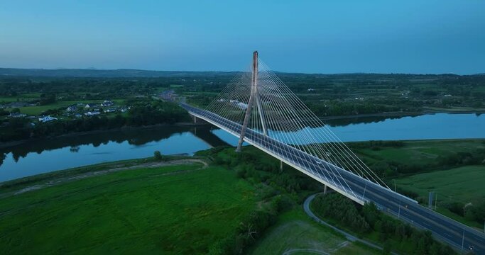 Massive cable-stayed bridge over the River Suir in Waterford Ireland 4k