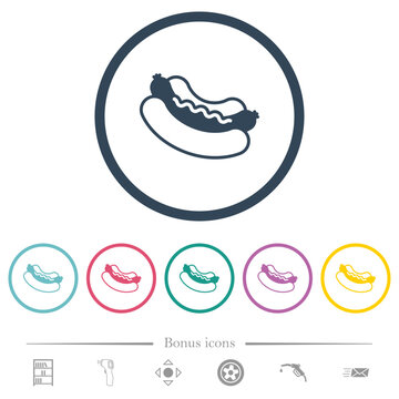 Hot dog flat color icons in round outlines