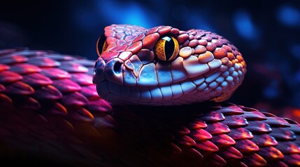 Fototapeta premium Macro Photography of a Colorful Poisonous Snake. Professional Wallpaper. In the style of National Geographic.