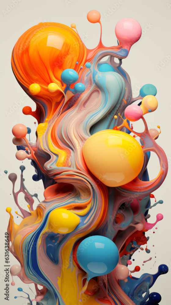 Poster an abstract painting with vibrant colors and dynamic shapes