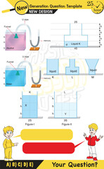 Naklejka premium Physics, pressure and lifting force, archimedes principle, pressure of liquids and gases, Pascal's law, pressure of solids, Next generation problems, two boys speech bubble, template, experiment 