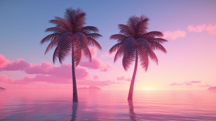 Fototapeta na wymiar Palm trees reflecting on calm water