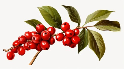 Photo of a vibrant branch with red berries and lush green leaves